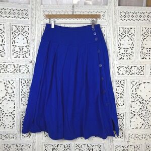 Vintage Royal Blue Pleated Wool Skirt Sz S/M Retro Preppy Academia School Girl